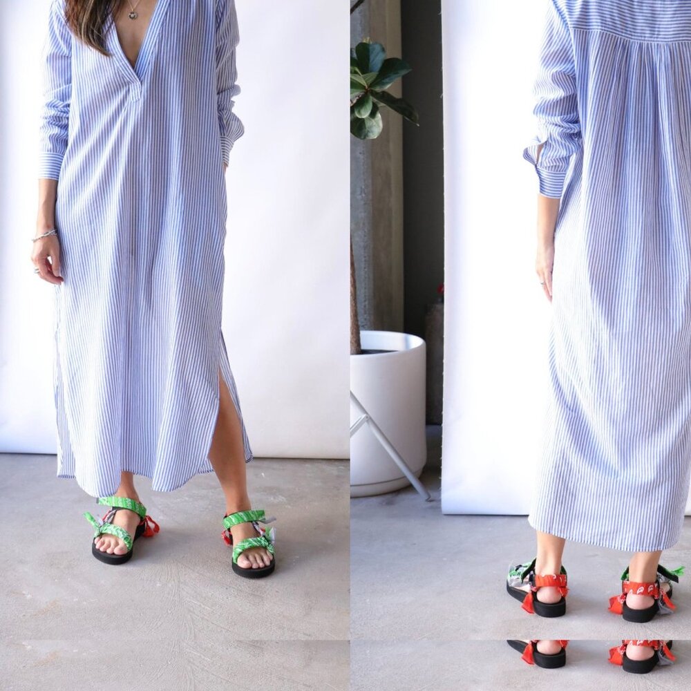 NILI LOTAN Raven Blue Striped Midi Dress Caftan